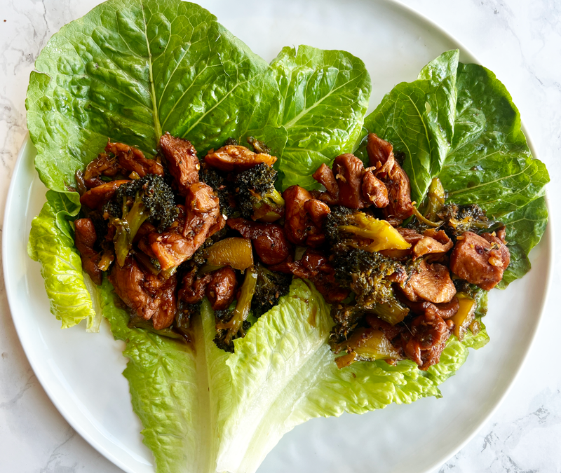 Korean Chicken & Broccoli Lettuce Wraps